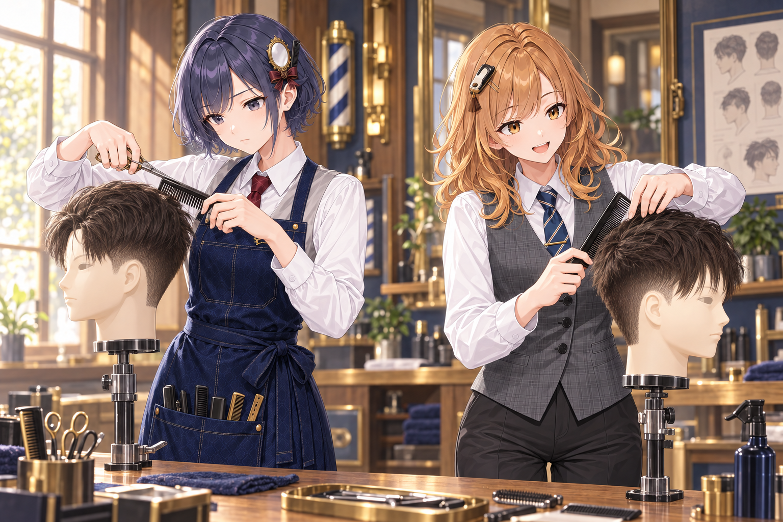 BARBERむすめの大会練習を描いた広報イラスト