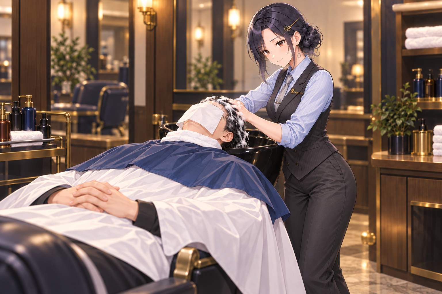 BARBERむすめがシャンプーをする広報イラスト