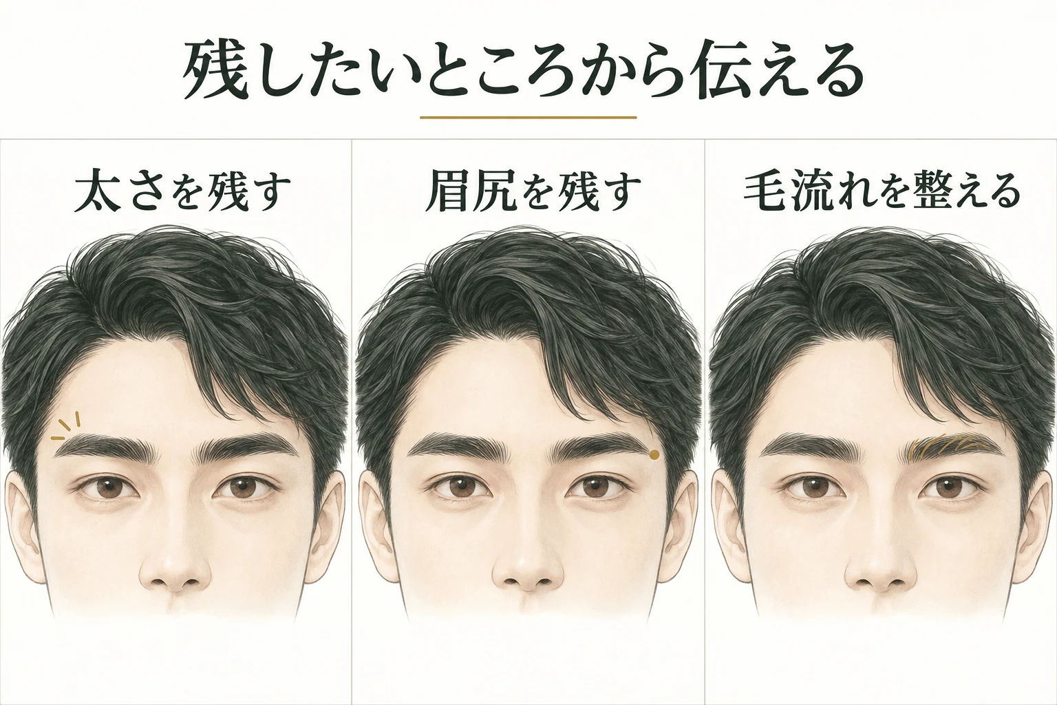 太さを残す、眉尻を残す、毛流れを整えるという三つの相談の伝え方